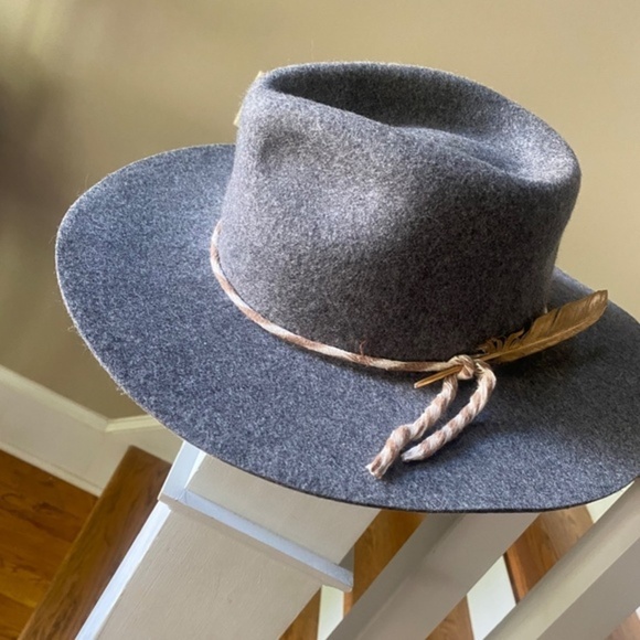 Anthropologie Grey Feather Trimmed Rancher Hat - Picture 3 of 9